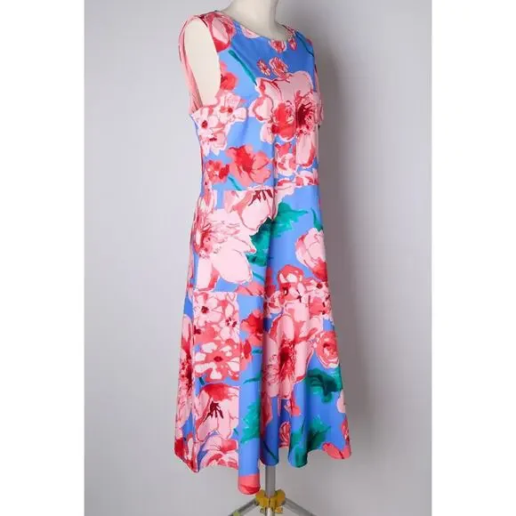 Tahari ASL Floral Midi Dress 14 A-Line Baby Shower Wedding Guest Vacation Resort - Picture 5 of 10